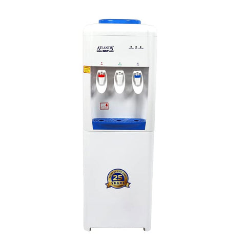 ATLANTIS Sky Hot Cold and Normal Bottled Water Dispenser Floor Standing with Refrigeration | Cooling 2.5 Liter per Hour - 3 Taps Functions| Free 1 Pack 10 Sachets Ginger Chai Premix