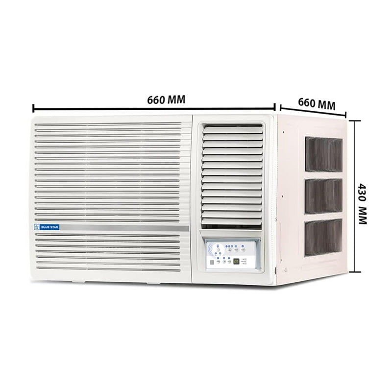 Blue Star 1 Ton 3 Star Fixed Speed Window AC (Copper, Turbo Cool, Humidity Control, Fan Modes-Auto/High/Medium/Low, Hydrophilic Blue Fins, Dust Filters, Self-Diagnosis, 2023 Model, WFB312LN, White)